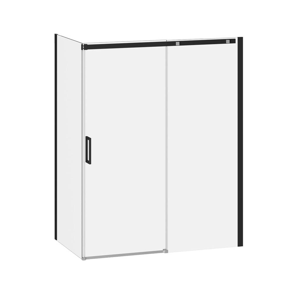 Kalia VIVIO™ Sliding Shower Door 2 Panels 60''x75'' Black /Chrome Clear Duraclean Glass with 32'' Return Panel Chrome Clear Glass