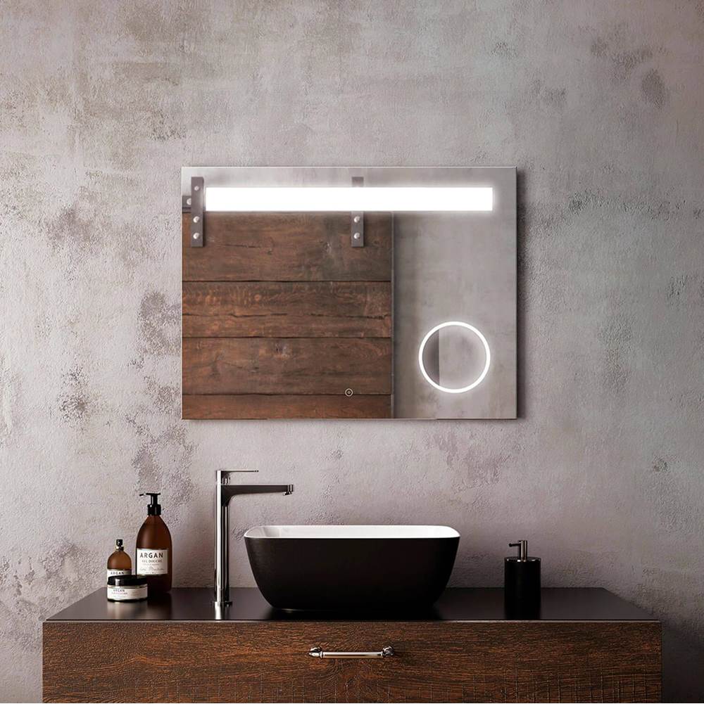 Kalia EMBLEM Rect. LED Lighting Mirror 32 x 24 With Frosted Horizontal Strip and 3X Magnifying Mirror and 2-Tones Touch Switch