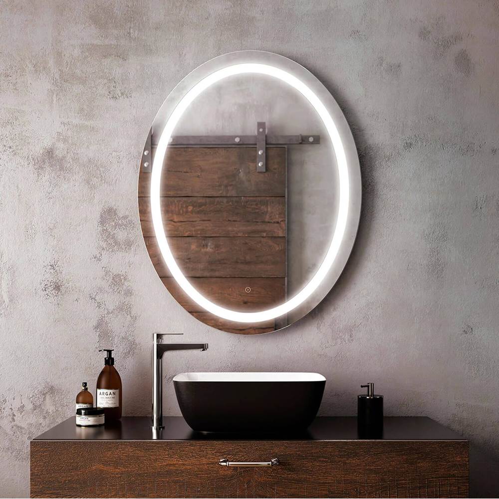 Kalia EFFECT Oval LED Lighting Mirror 30 x 38 With Interior Frosted Strip and 2-Tones Touch Switch