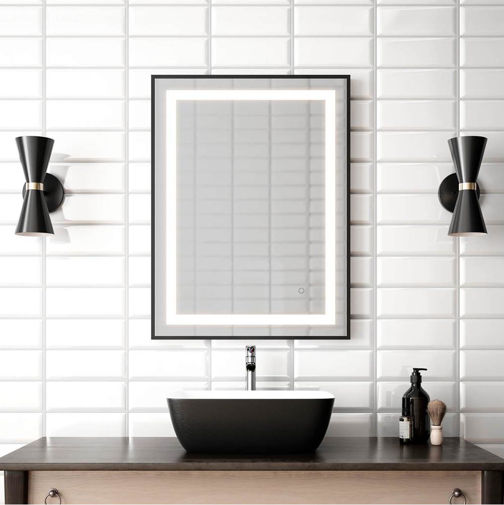 Kalia EFFECT LED Illuminated Rectangular Mirror with Frosted Strip, Black Frame and Touch-Switch for Color Temperature Control 24 x 32 x 1 5/8