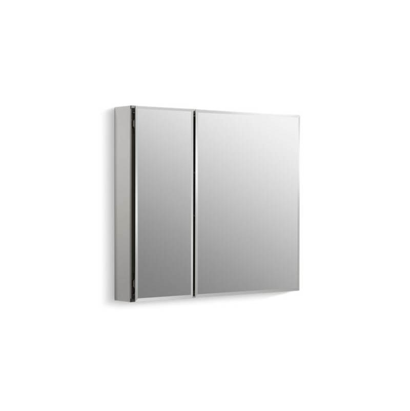 Kohler 30'' W x 26'' H aluminum two-door medicine cabinet with mirrored doors, beveled edges
