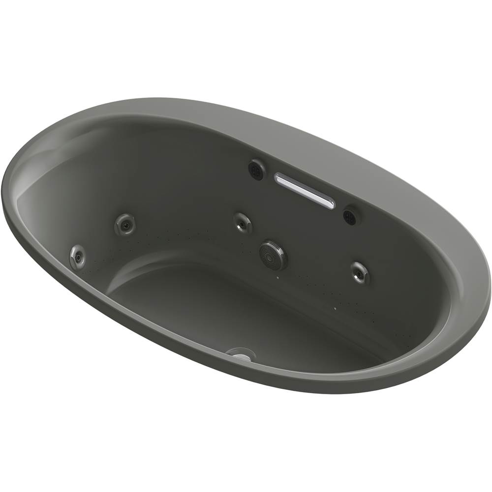 Kohler Underscore® Oval 59-11/16'' x 35-5/8'' heated BubbleMassage™ air bath with whirlpool, center drain
