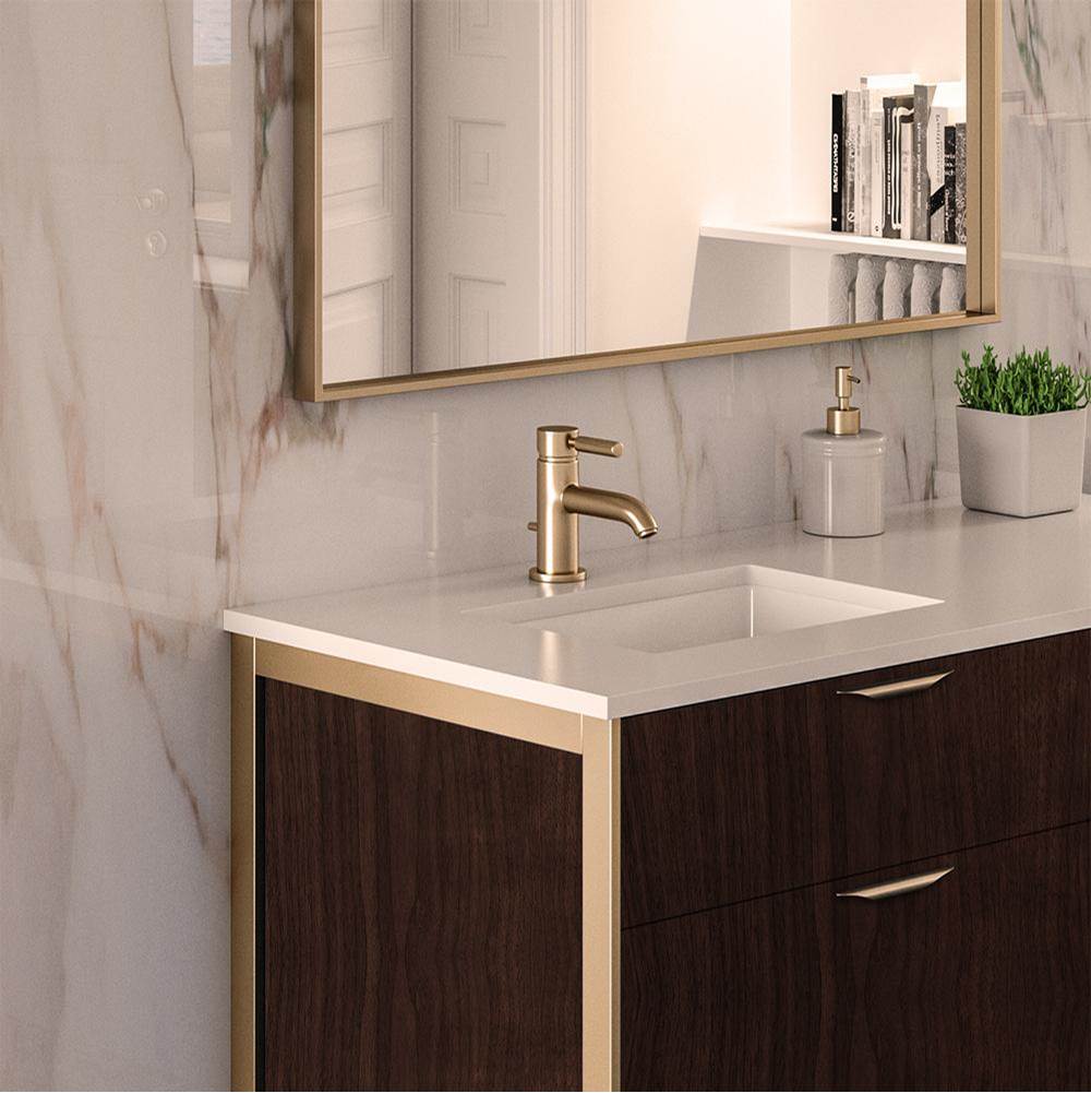 Lacava Deck-mount single-hole faucet with a pop-up and lever handle. Water flow rate: 1 gpm pressure compensating aerator,