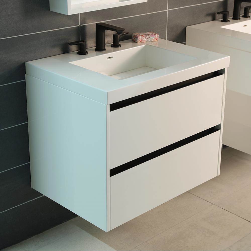 Lacava Wall-mount under counter vanity with 2 drawers and a notch in back. Bathroom Sink H262Tsold separately .W:29 3/4'', D: 20 7/8'', H: 22''.
