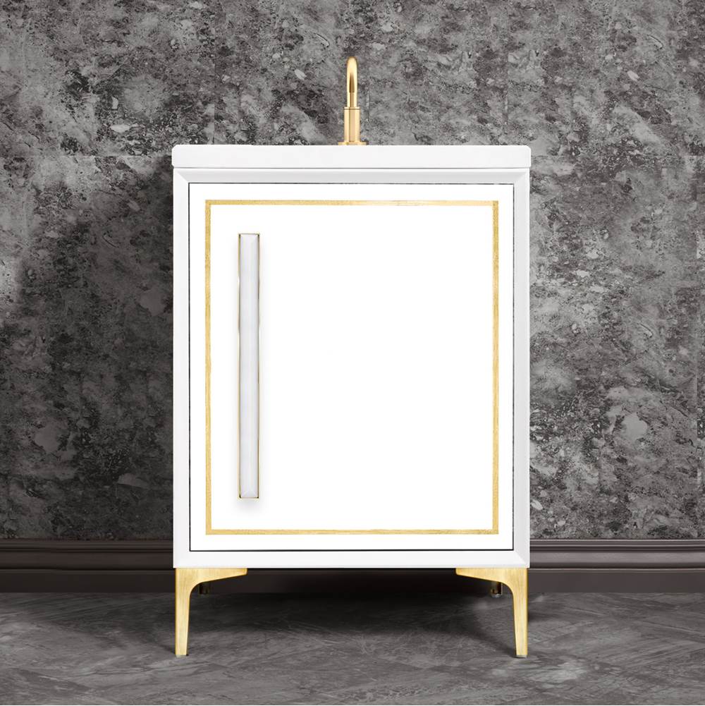 Linkasink LINEA with 18'' Artisan Glass Prism Hardware 24'' Wide Vanity, White, Satin Brass Hardware, 24'' x 22'' x 33.5'' (without vanity top)
