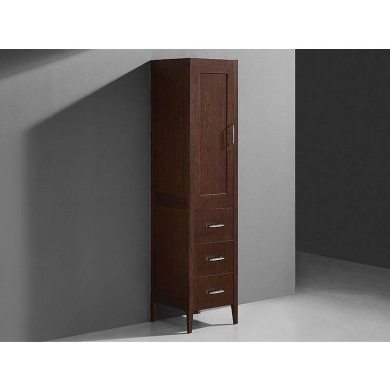 Madeli 18''W Encore Linen Cabinet, Brandy. Free Standing, Left Hinged Door, Polished Chrome Handles (X4), 18'' X 18'' X 76''