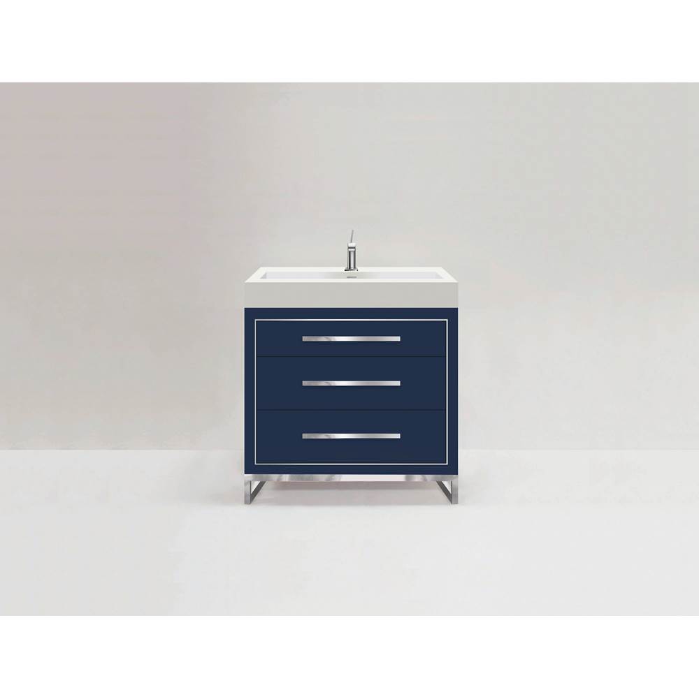 Madeli Estate 36''. Sapphire, Free Standing Cabinet, Polished Chrome, Handles(X3)/L-Legs(X4)/Inlay, 35-5/8''X 22''X33-1/2''
