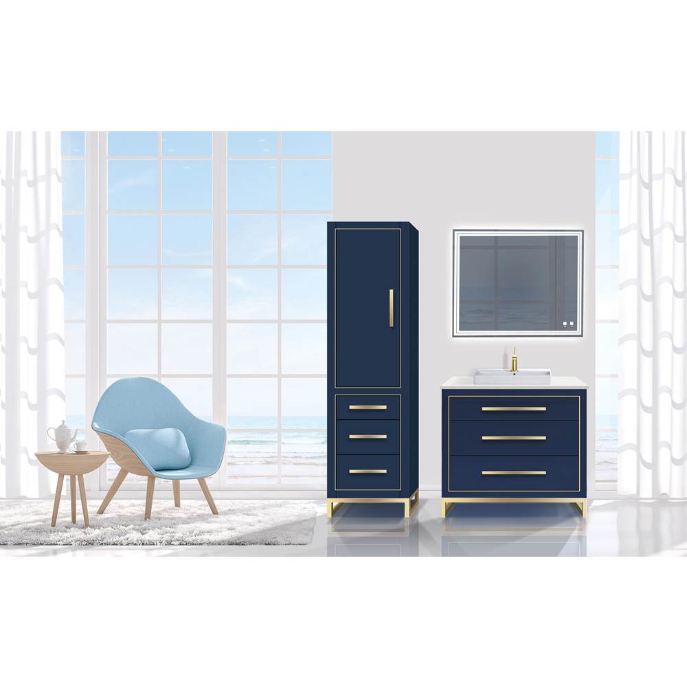 Madeli 20''W Estate Linen Cabinet, Sapphire. Free Standing, Left Hinged Door. Polished, Chrome Handle(X4)/S-Leg(X2)/Inlay, 20'' X 18'' X 76''