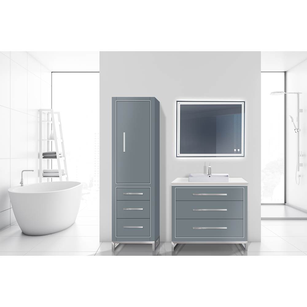 Madeli 20''W Estate Linen Cabinet, Studio Grey. Free Standing, Right Hinged Door. Polished, Nickel Handle(X4)/C-Base(X1)/Inlay, 20'' X 18'' X 76''