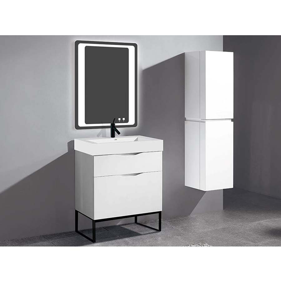 Madeli Milano 30''. White, Free Standing Cabinet, Matte Black C-Base (X1), 29-5/8''X 18''X 33-1/2''