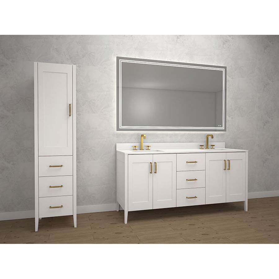 Madeli 18''W Encore Linen Cabinet, White. Free Standing, Right Hinged Door, Brushed Nickel Handles (X4), 18'' X 18'' X 76''