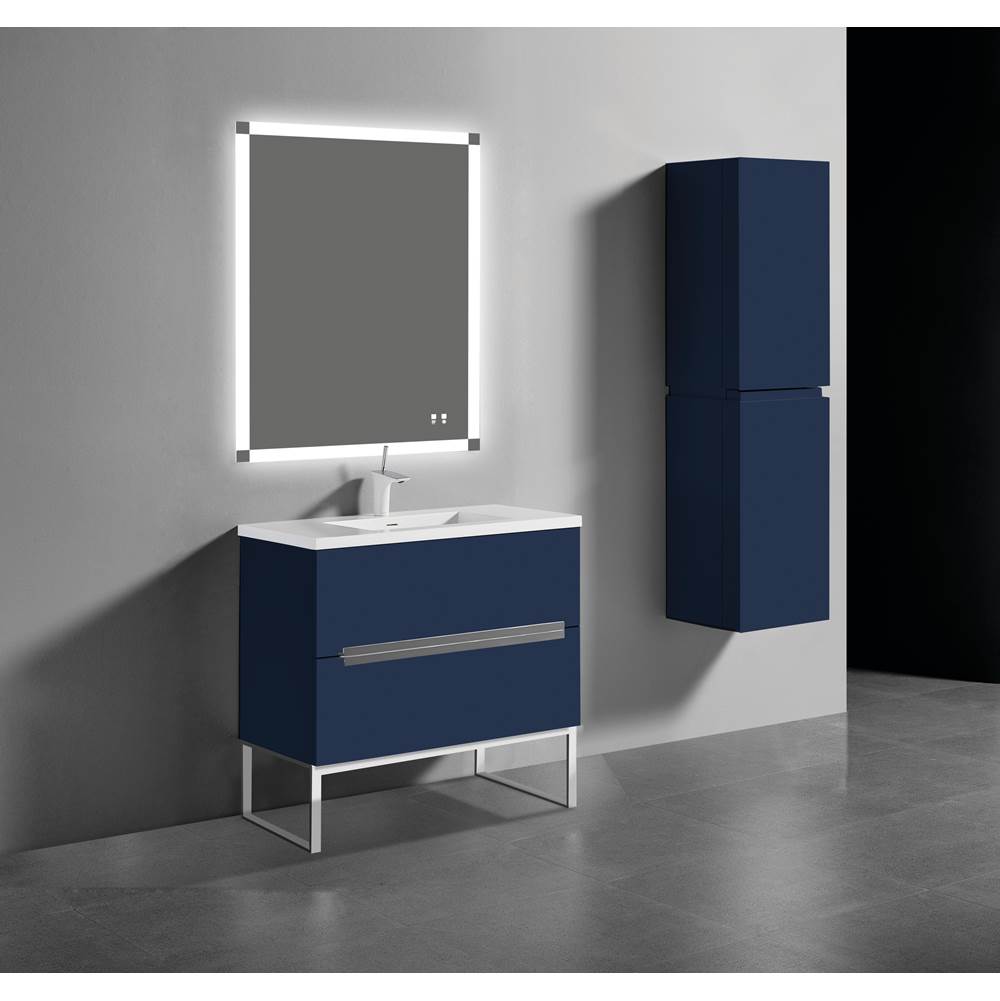 Madeli Soho 36''. Sapphire, Free Standing Cabinet, Polished Chrome Handles (X2), S-Legs (X2), 35-5/8''X18''X33-1/2''