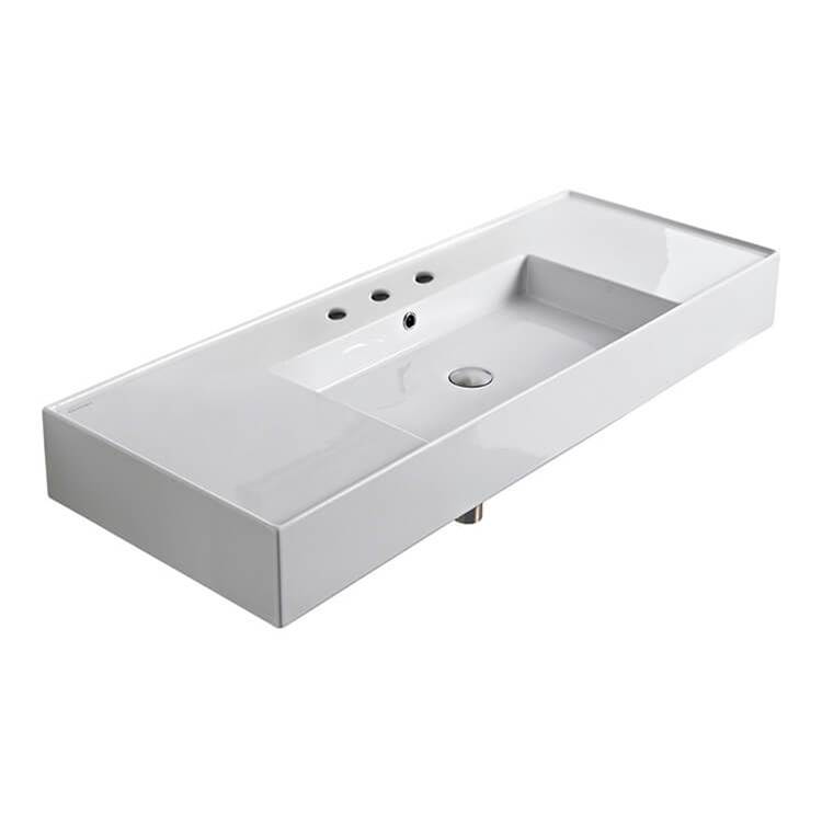 Nameeks Rectangular Ceramic Wall Mounted or Vessel Sink With Counter Space