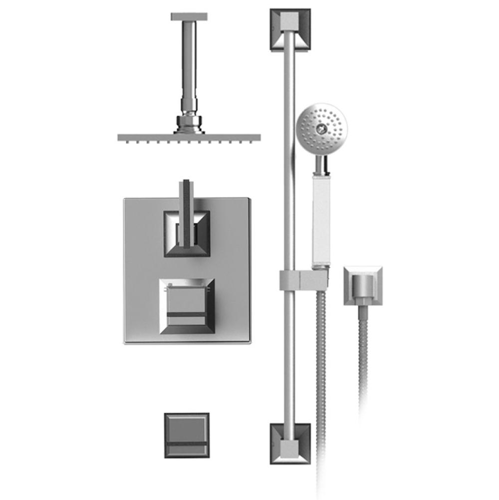 Rubinet Temperature Control Shower With Two Seperate Volume Controls, Fixed Shower Head, Bar, Integral Supply & Hand Held Shower 8'' Ceiling Mount Trim Only