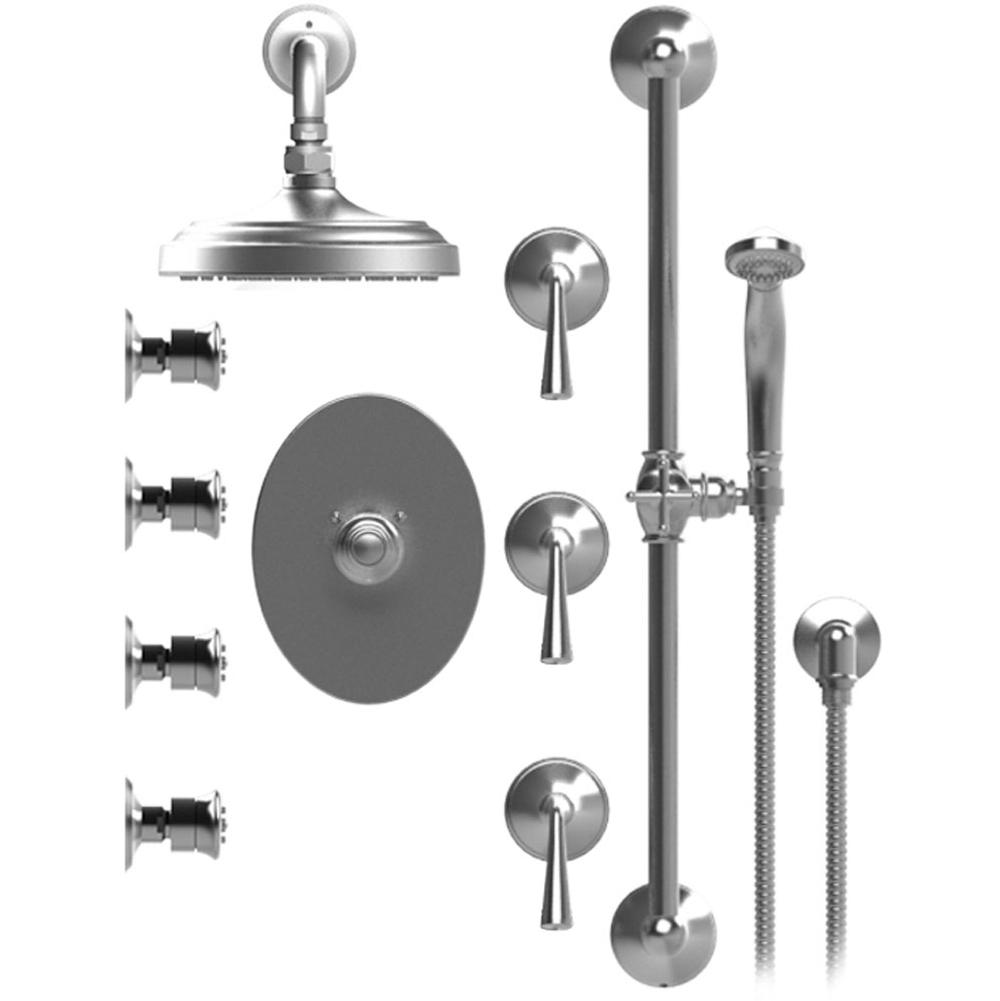 Rubinet Temperature Control Shower With Three Seperate Volume Controls, Fixed Shower Head, Bar, Integral Supply, Hand Held Shower & Four Body Sprays 8'' Wall