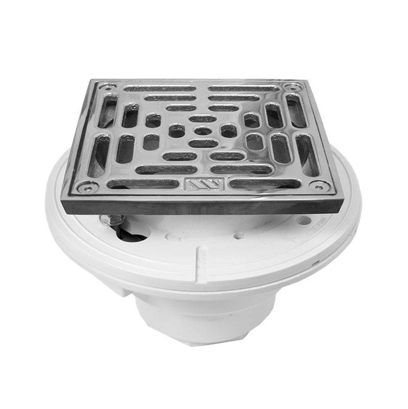 Sigma PVC Floor Drain with 5x5'' Square Adjustable Nickel Bronze Strainer Assembly TRIM POLISHED NICKEL UNCOATED .49