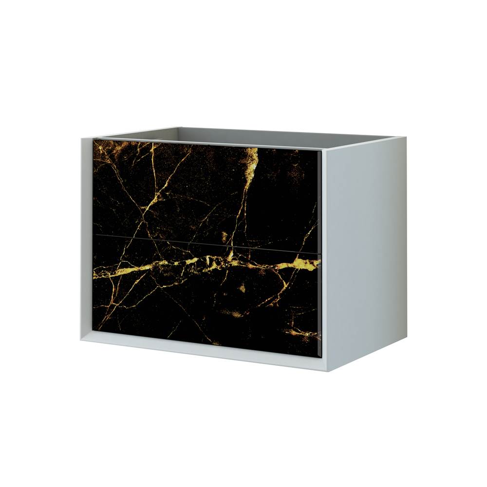 Sapphire Bath 28.5''W x 18.9''H Bellagio Collection BlackandGold  Stone Base Cabinet W/ 2 Marbled Glass Drawers