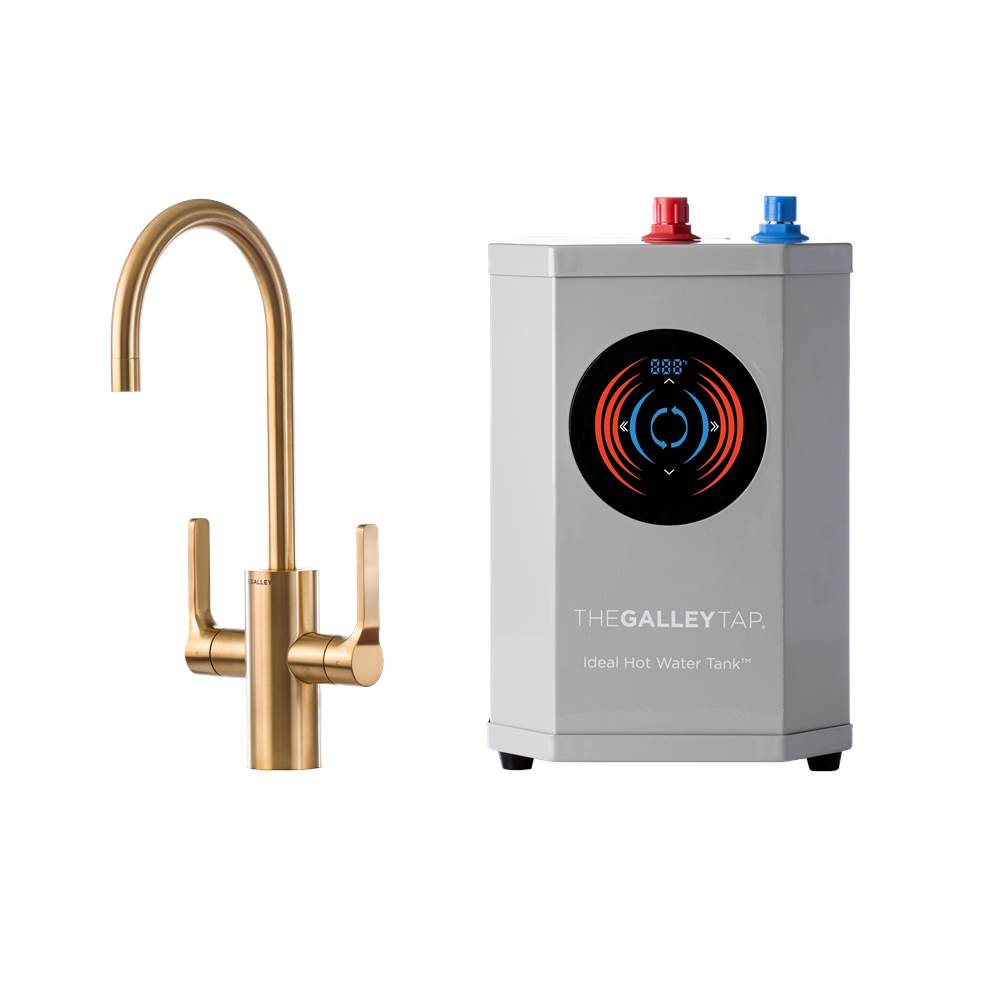 The Galley Ideal Hot & Cold Tap in PVD Brushed Gold Stainless Steel and Ideal Hot Water Tank