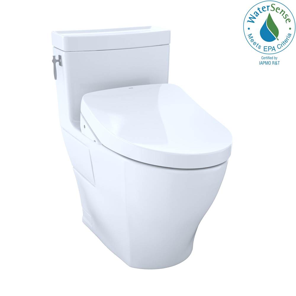 TOTO Aimes® One-Piece Elongated 1.28 GPF WASHLET® + and Auto Flush Ready Universal Height Skirted Toilet, Cotton White