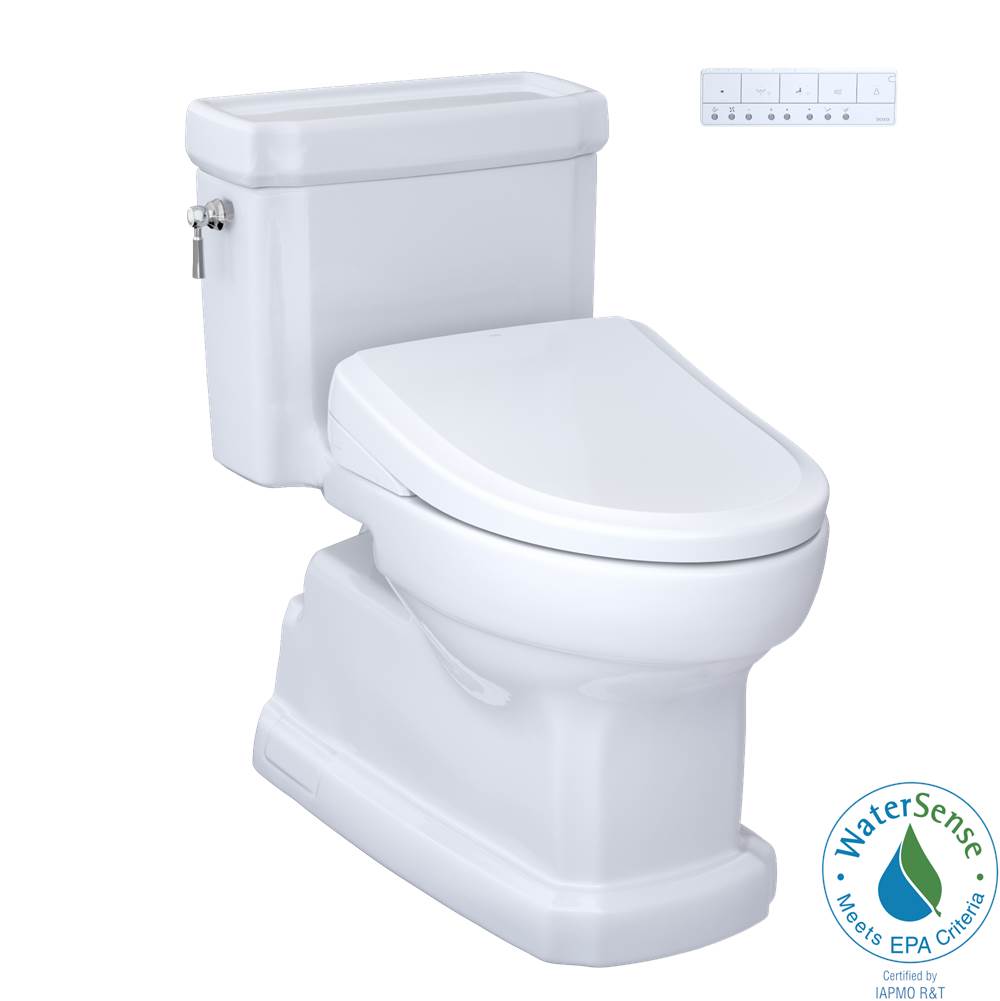 TOTO TOTO WASHLET plus Eco Guinevere Elongated 1.28 GPF Universal Height Toilet with S7 Classic Bidet Seat, Cotton White - MW9744724CEFGNo.01