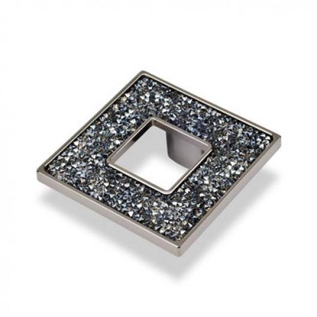 Topex Square Knob With Hole, Black And Blue Swarovski Crystals