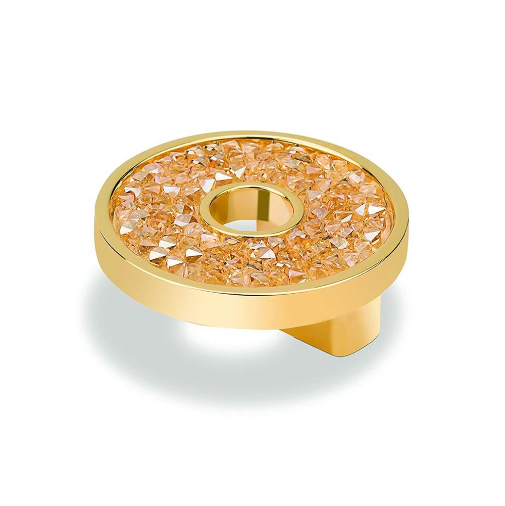 Topex Small Round Knob With Hole, Gold Swarovski Crystals