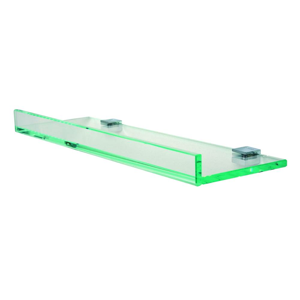 Valsan Tetris R Unlacquered Brass Glass Shelf W/1'' Front Lip And Square Back Plate - 19 3/4'' X 4 7/8'' X 1 3/8''
