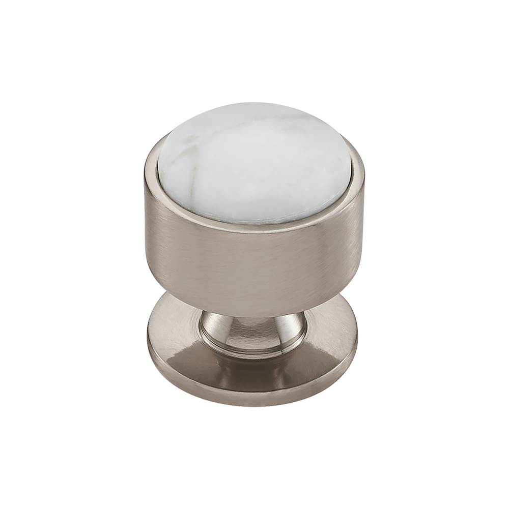 Vesta FireSky Carrara White Knob 1 3/8 Inch Brushed Satin Nickel Base