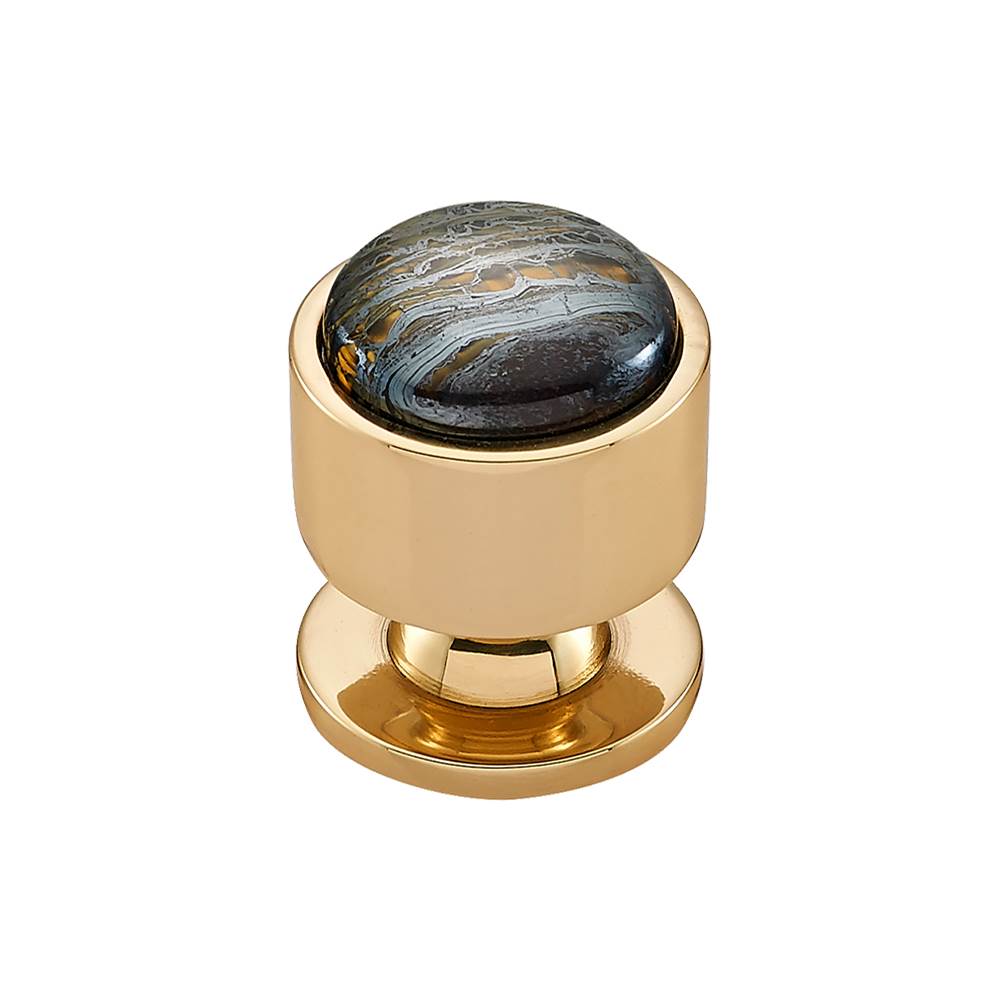 Vesta FireSky Iron Tiger Eye Knob 1 1/8 Inch Polished Brass Base