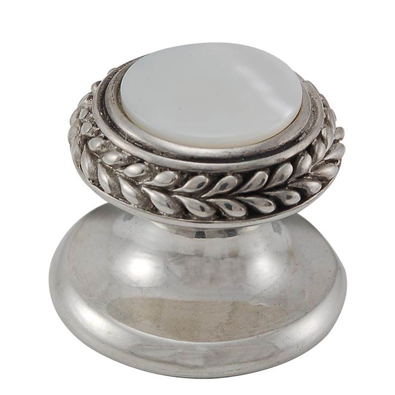Vicenza Designs Gioiello, Knob, Small, Round, Stone Insert, Style 7, Mother of Pearl, Polished Silver