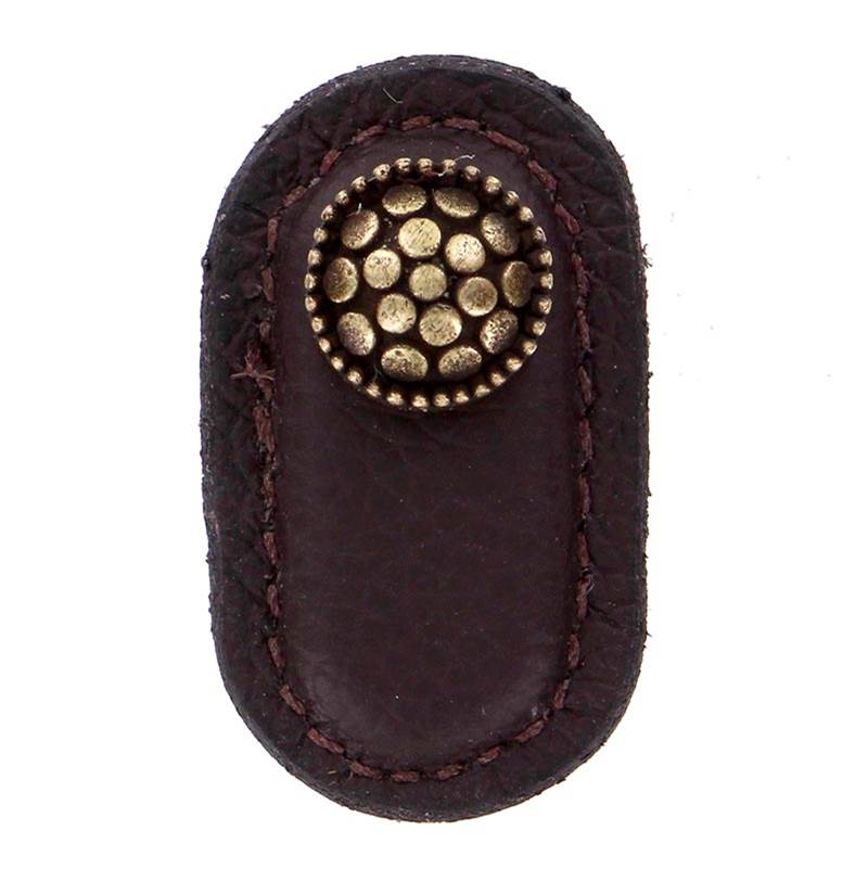 Large Brown Vicenza Designs K1183 Tiziano Square Leather Knob Polished Silver