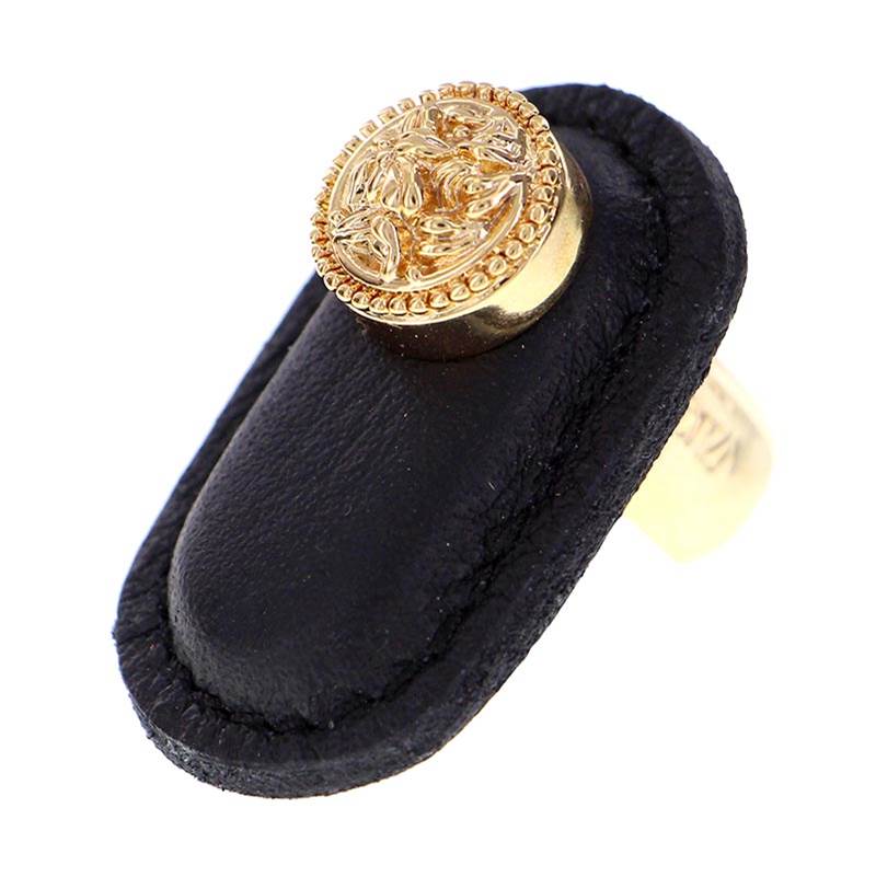 Vicenza Designs San Michele, Knob, Large, Leather, Black, Polished Gold