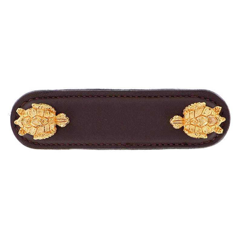Vicenza Designs Pollino, Pull, Leather, Turtle, 3 Inch, Brown, Polished Gold