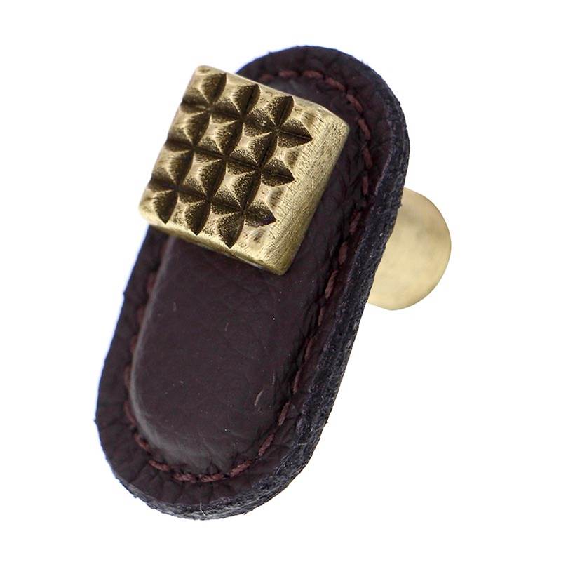 Vicenza Designs Tiziano, Knob, Large, Leather, Square, Brown, Polished Gold