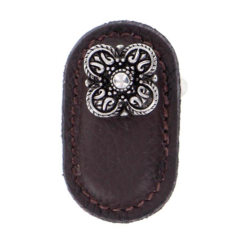 Vicenza Designs Napoli, Knob, Large, Leather, Brown, Antique Silver