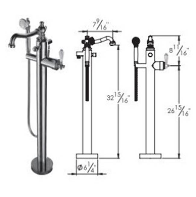 Vissoni Floor Mount Tub Filler w/Single Function Hand Shower and Hose - Uses P0800 valve