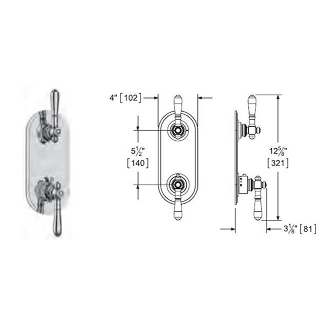 Vissoni 1/2'' Thermostatic Trim w/3-way Diverter (shared) - Uses TH-9313 valve