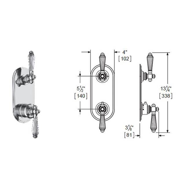Vissoni 1/2'' Thermostatic Trim w/3-Way Diverter (shared) - Uses TH-9313 valve