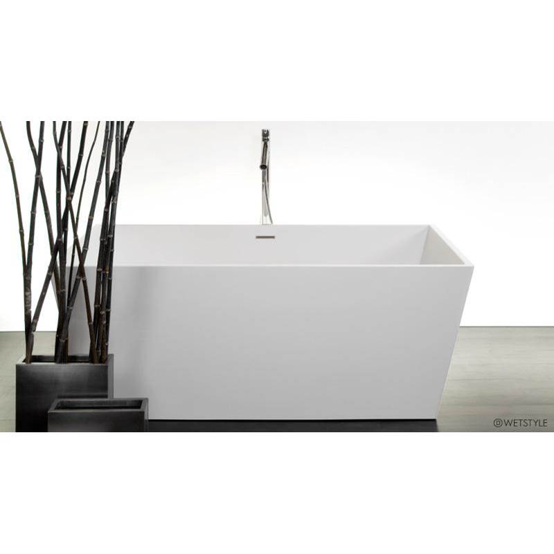 WETSTYLE Cube Bath 60 X 30 X 22.5 - Fs - Built In Nt O/F & Pc Drain - Copper Conn - White True High Gloss
