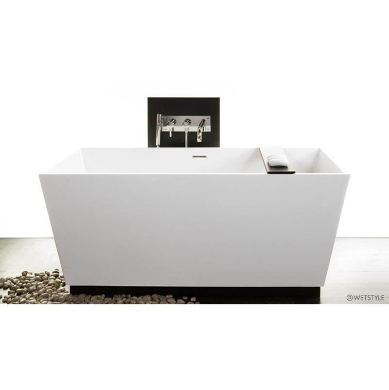 WETSTYLE Cube Bath 60 X 30 X 24 - Fs  - Built In Bn O/F & Drain - Copper Conn - Wood Plinth Walnut Chocolate - White Matte