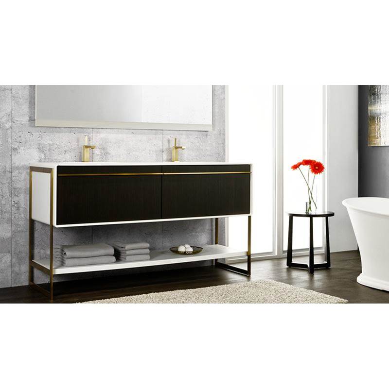 WETSTYLE Deco Vanity Floormount 24'' - Wll Config Oak Coffee Bean And White Matte Lacquer - Satin Brass Metal