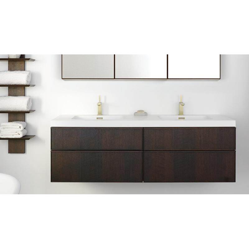 WETSTYLE Furniture Frame Linea - Vanity Wall-Mount 48 X 22 - 4 Drawers, Horse Shoe Drawers - Walnut Chocolate And White Matte Glass Insert