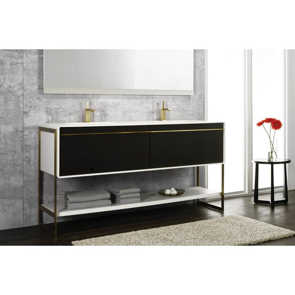 WETSTYLE Deco Vanity Floormount 24'' - Wll Config Oak Black And Matte Lacquer Stone Harbour Grey - Satin Brass Metal